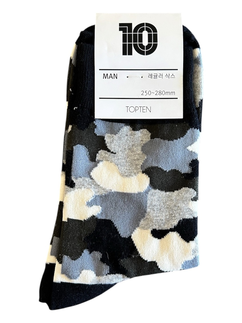 TOPTEN Men's Camouflage Crew Socks - Black Gray White NWT 6.5-8.5